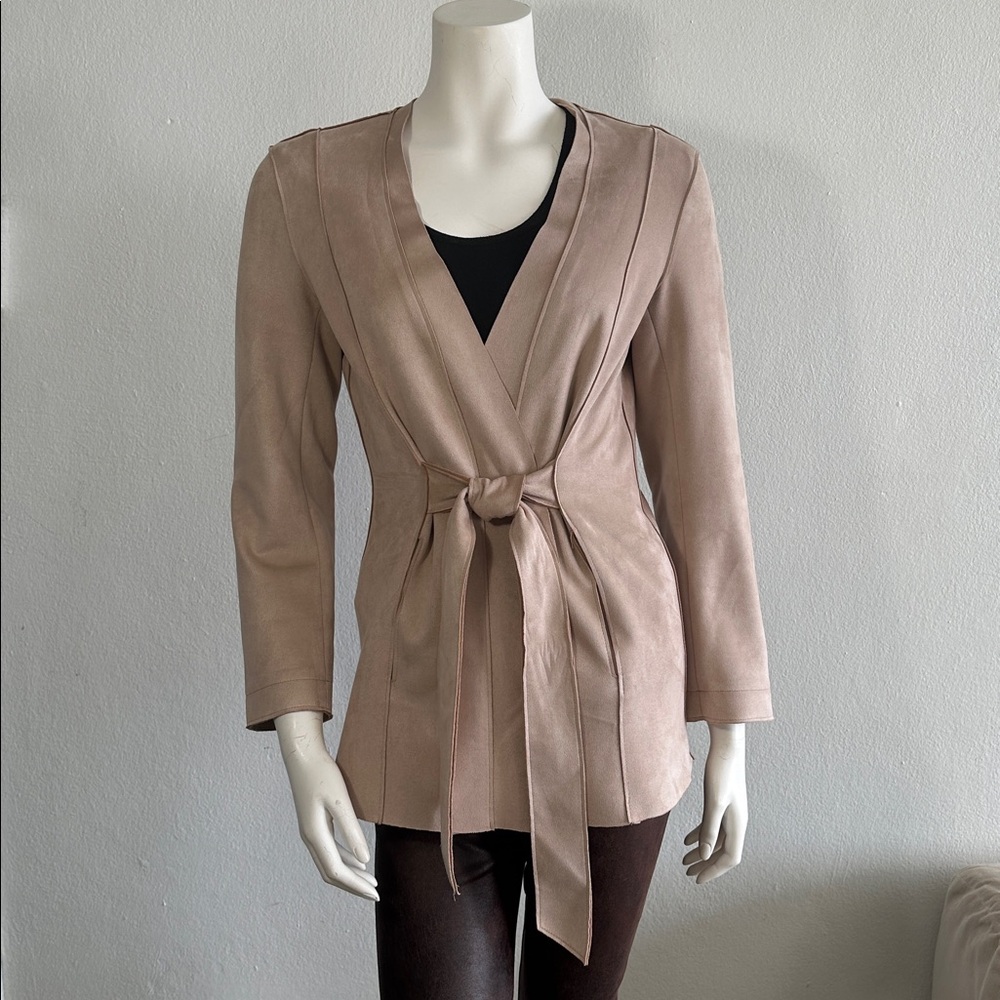 Zara Basic Women's Faux Suede Blazer in Nude Pink/Beige with a Tie Waist
